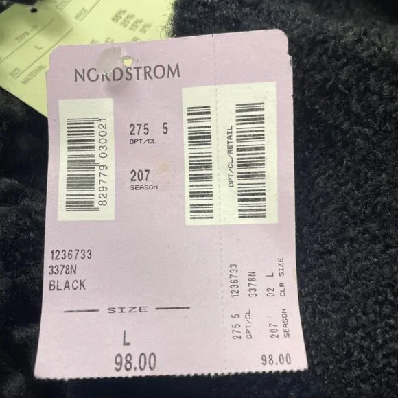 Halukoko Womens Black Ramie/Acrylic Long Coat With Textured Collar Size L - New - Picture 9 of 9